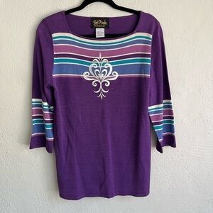 Bob Mockie Woman Purple 70% Silk/ Cotton Boho Oversized Sweater, Size XS